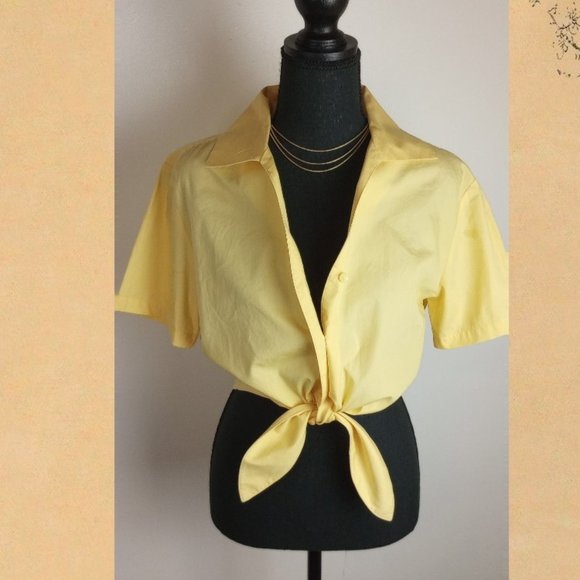 Vintage Button-Down, Midriff Tie Blouse by Talbots / Sunny Yellow - Picture 2 of 5